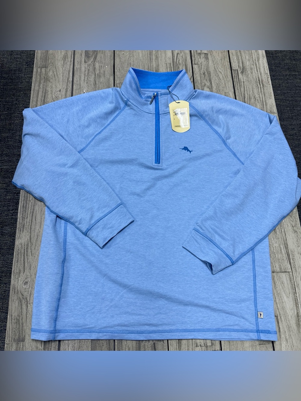 NWT Tommy Bahama 1/2 Zip Pullover Sweater Cotton Blend Blue Long Sleeve Size L